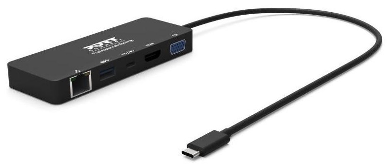 USB Hub PORT CONNECT USB-C/LAN, HDMI, VGA, USB-C PD 3.0 85W, USB-A čierny