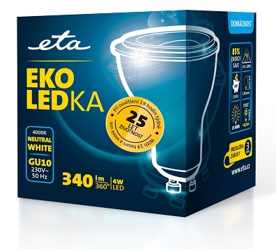 LED žiarovka ETA EKO LEDka bodová 4W, GU10, neutrálna biela žárovka ETAGU10W4NW01 LED