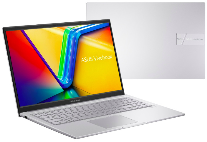 Notebook ASUS Vivobook 15 v striebornej farbe Quiet Blue s 15,6" displejom otvorený v pracovnej polohe