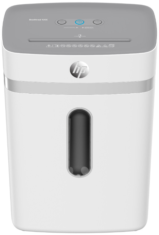 Predný pohľad na Skartovač HP OneShred 12CC s priehľadovým okienkom