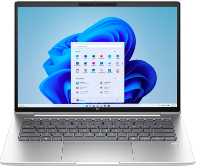 Svetlo strieborný notebook HP ProBook 4 G2a 14″ R5-23 spredu s otvoreným displejom