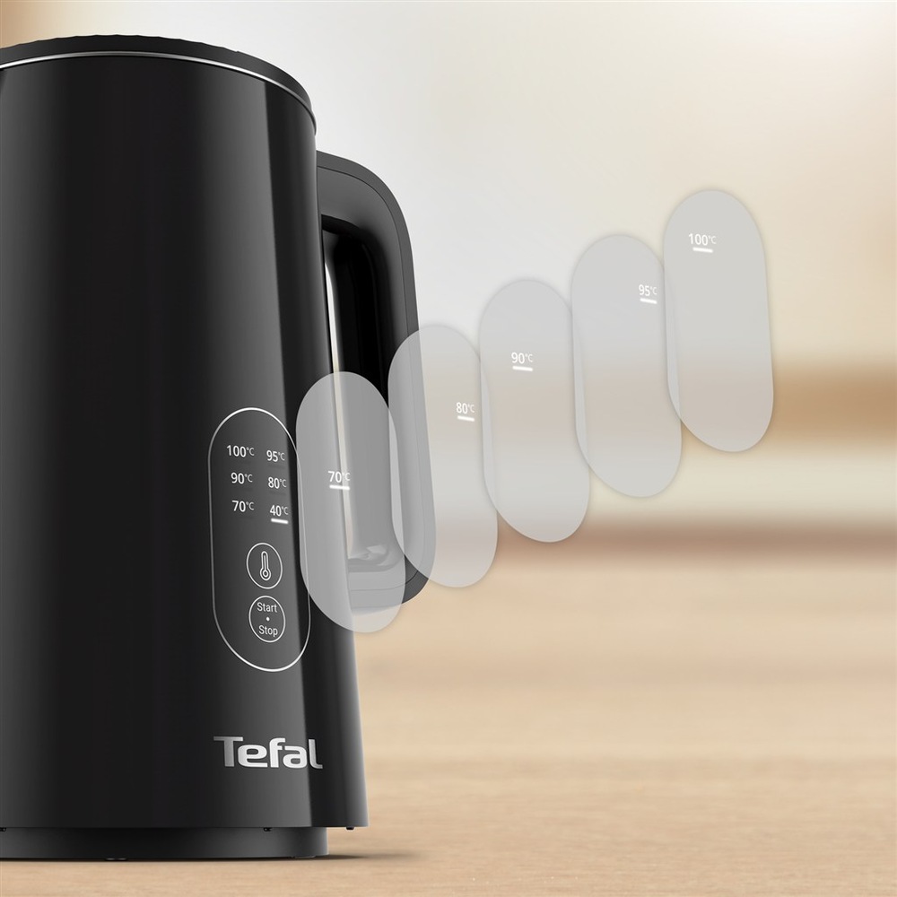 Rýchlovarná kanvica Tefal KO6518E0 Thermo Protect 1,5 l čierna Nastavenie rôznych teplôt na kanvici Tefal KO6518E0 Thermo Protect