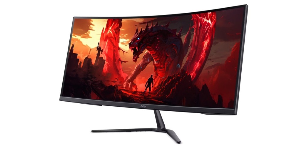 Herný monitor Acer Nitro ED340CUR J0bmiipx čierny Herný monitor Acer Nitro ED340CUR J0bmiipx zapnutý a natočený doľava