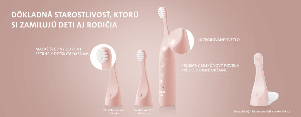 Zubná kefka ETA Sonetic Kids 171090000 ružová Detská sonická kefka ETA, funkcia, časovač, melódia