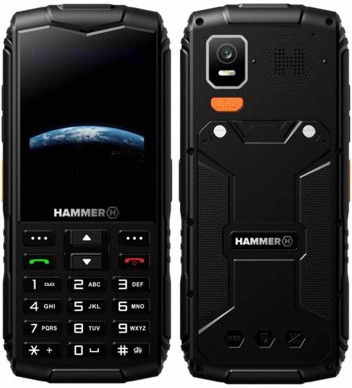 myPhone HAMMER Horizon LTE čierny odolný tlačidlový telefón s 2,8" displejom a fyzickou klávesnicou, pohľad spredu