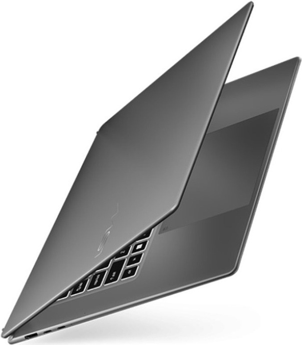 Pohľad zozadu na tenkej kovovej šasi notebooku MSI Prestige 16 AI+ s moderným minimalistickým dizajnom