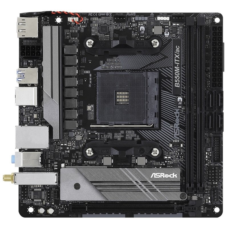 Základná doska ASRock B550M-ITX/AC v čiernej farbe.