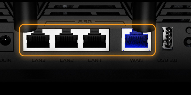 Router Asus TUF-BE6500 (BE6500) WiFi 7 Extendable Gaming, AiMesh čierny Asus TUF-BE6500 má hneď štyri 2,5 GbE porty