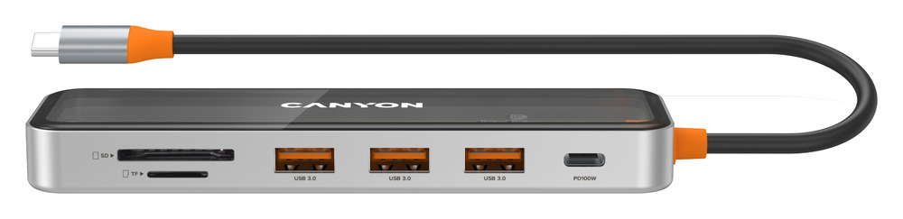 Dokovacia stanica Canyon DS-13 7v1, PD 100W sivá Canyon DS-13 7v1 podporuje dátové prenosy rýchlosťou až 5 Gb/s