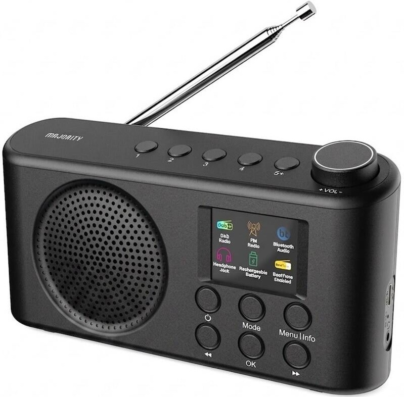 Prenosné digitálne rádio Majority Orwell PRO s DAB+/FM tunerom a Bluetooth, čierne prevedenie.
