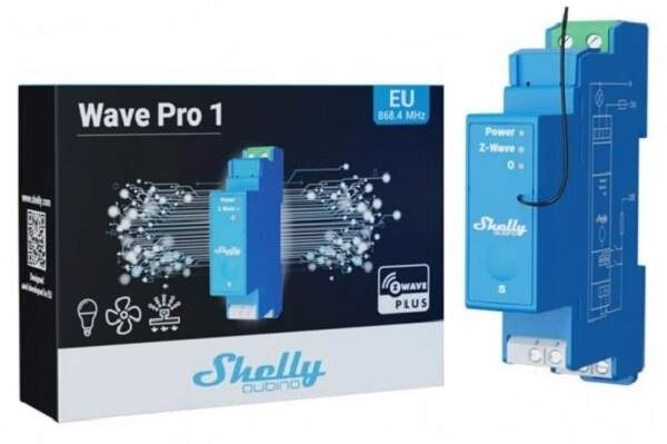 Modul Shelly Qubino Wave Pro 1, spínací modul 1x 16A, Z-Wave modrý