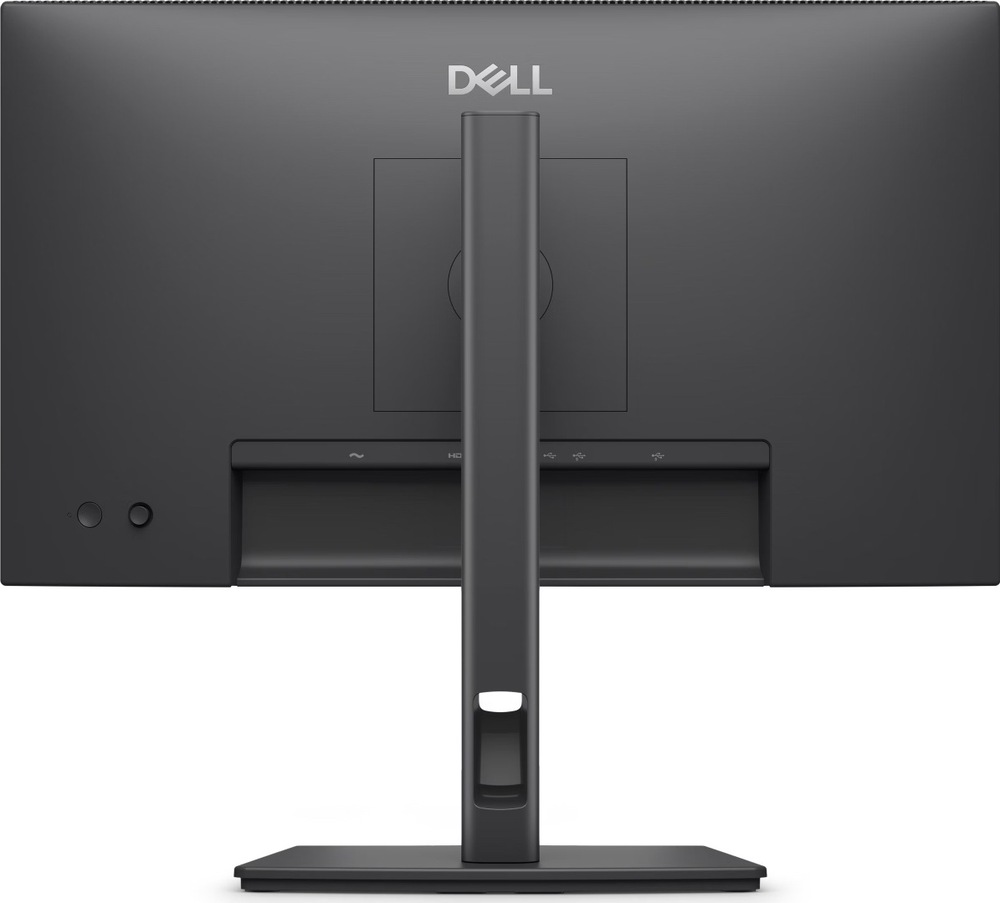 Monitor Dell Pro P 22 P2226H čierny Zadná strana čierneho monitora Dell Pro P2226H so stredovým stojanom, otvorom pre vedenie káblov a konektormi v spodnej časti.