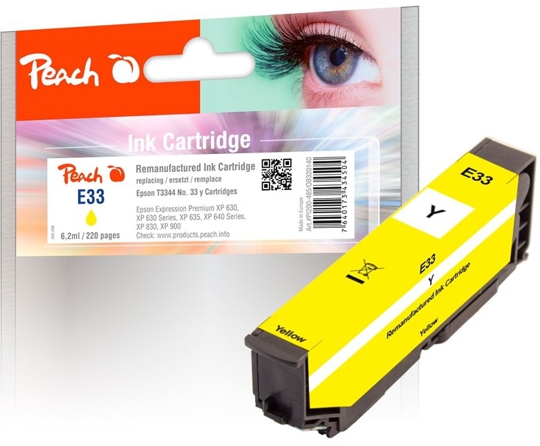 Atramentová náplň Peach Epson 33, T3344, 330 strán - žltá