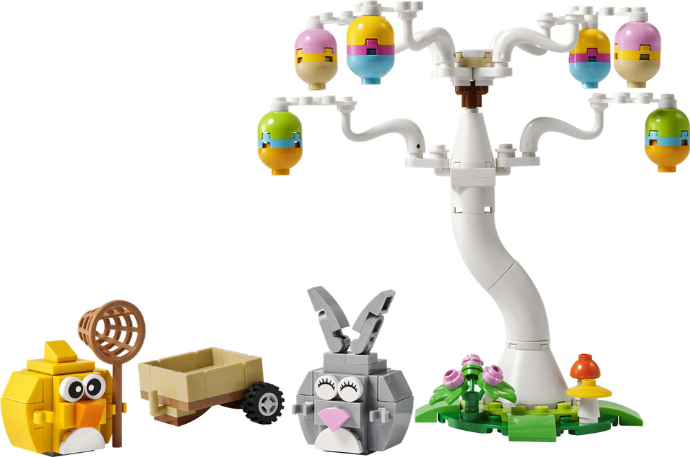 Stavebnica LEGO® 40808 Veľkonočný zajačik a zbieranie vajíčok Farebná jarná scénka poslúži ako veľkonočná dekorácia, ktorú je možné po dokončení vystaviť na stôl alebo poličku.