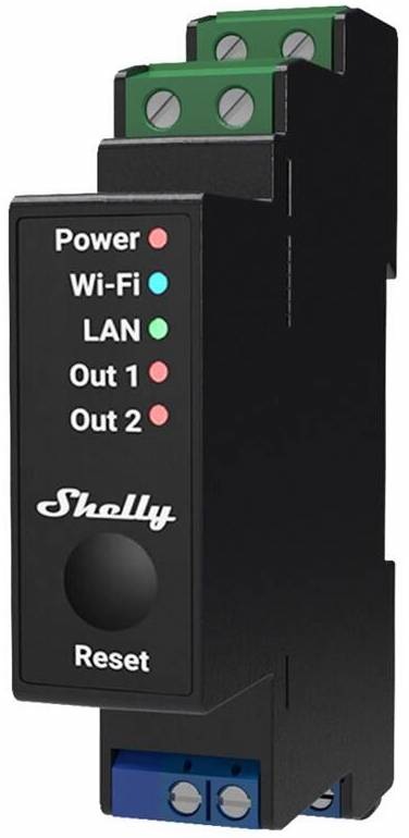 Modul Shelly Pro 2PM, spínací modul 2x 16A na DIN lištu, meranie spotreby, WiFi