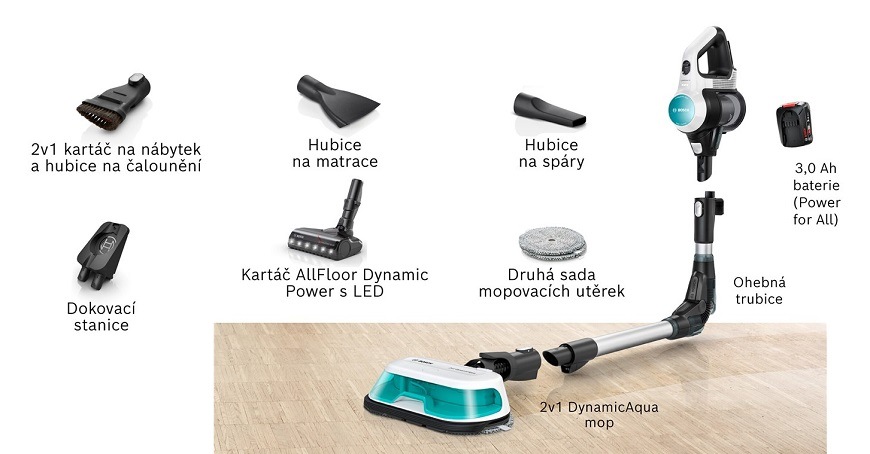 Tyčový vysávač Bosch Unlimited 7 ProHygienic Aqua BCS71HYG2 biely BOSBCS71HYG2-príslusko