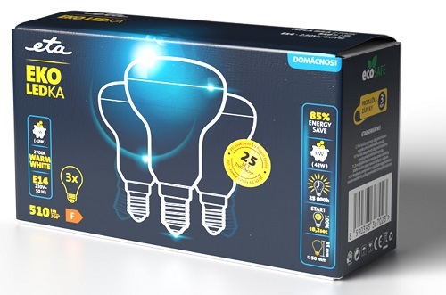 LED žiarovka ETA EKO LEDka reflektor 6W, E14, teplá biela, 3ks žiarovka ETAR50W6WW3P, úsporná, LED