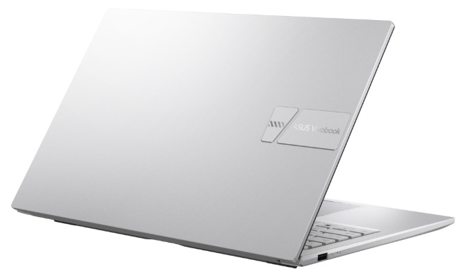 Notebook Asus Vivobook 15 strieborný Zadná strana strieborného notebooku ASUS Vivobook 15 X1504VA-BQ3872W s decentným logom na veku