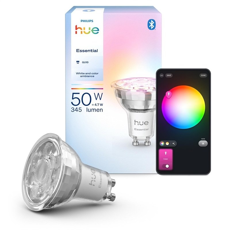 Inteligentná žiarovka Philips Hue Essential Bluetooth, 4,7 W, GU10, White and Color Ambiance Inteligentná žiarovka Philips Hue Essential Bluetooth, 4,7 W, GU10, White and Color Ambiance