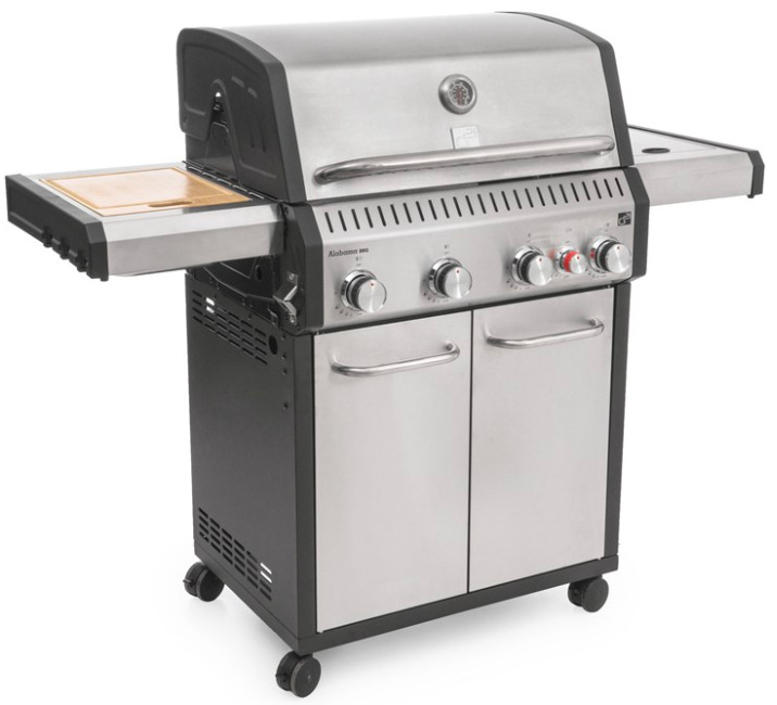 Plynový záhradný gril G21 GAH-BBQ4ALAB-SV Alabama Silver BBQ Premium Line v nerezovom prevedení s piatimi horákmi a bočnými stolíkmi
