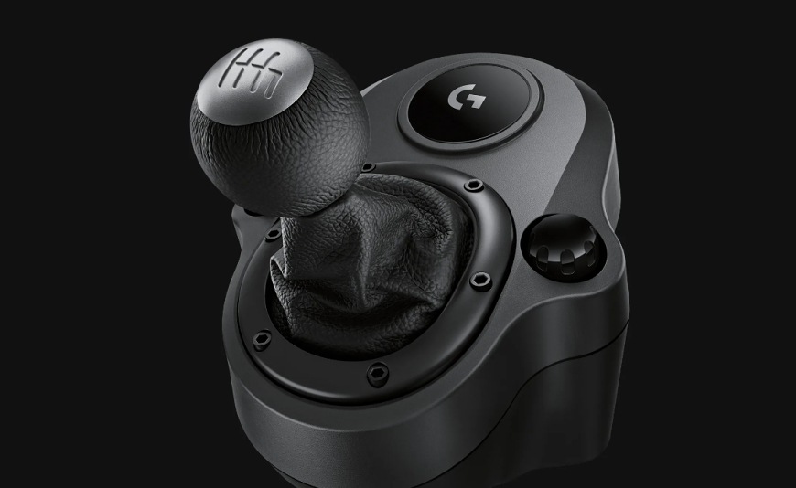 Mechanická radiaca páka Logitech G shifter s koženou hlavicou a realistickou 6-stupňovou schémou radenia