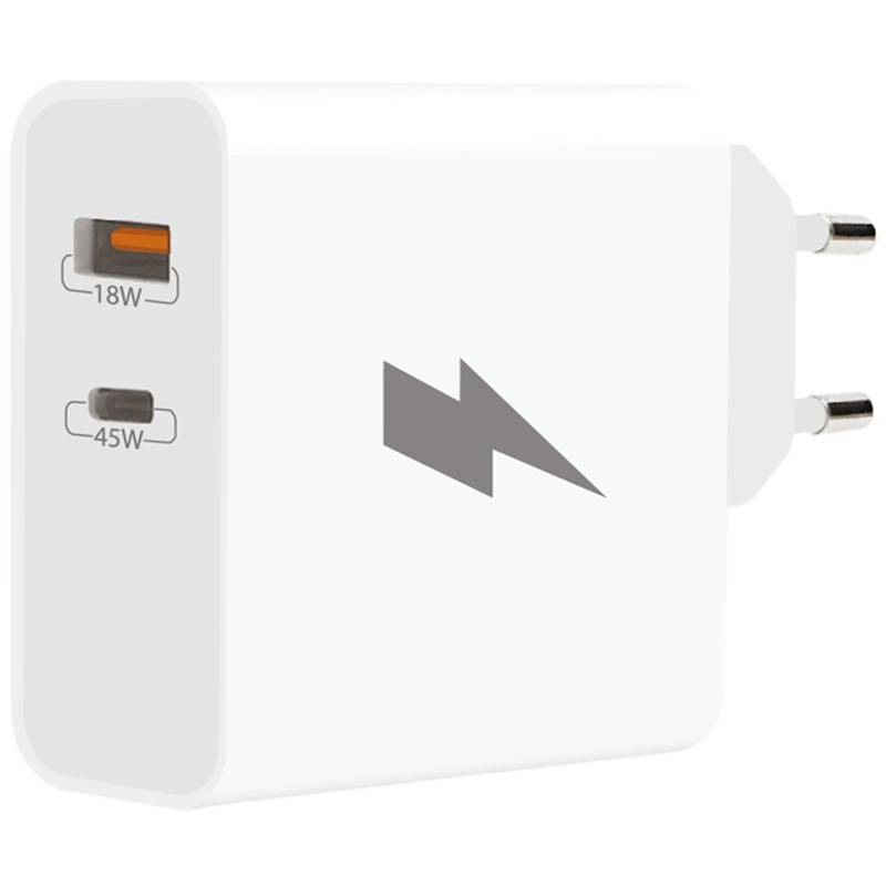 Nabíjačka do siete WG USB-C PD45W/USB-A QC3.0 18W biela