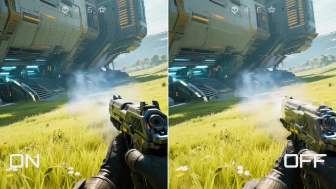 Herný monitor GIGABYTE M27UP čierny Rozmazaný vs. nerozmazaná snímka s vypnutým vs. zapnutým režimom Synchronizácia stabilizátora zameriavania