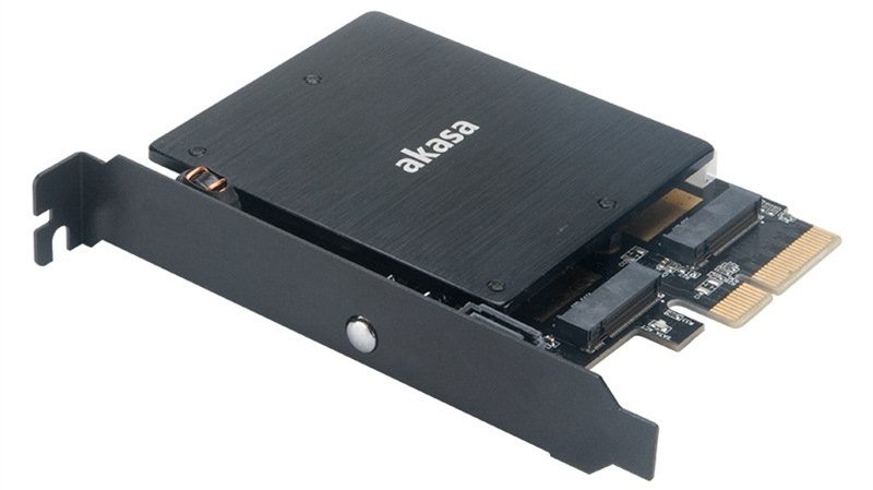 Adaptér AKASA M.2 PCIe SSD a M.2 SATA SSD - čierny