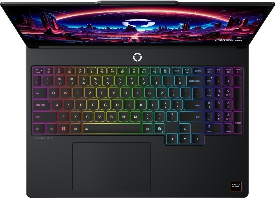 Notebook Lenovo Legion 5 15AHP11 + Game Pass predplatné na 3 mesiace čierny Pohľad zhora na notebook Lenovo Legion 5 s podsvietenou klávesnicou a numerickým blokom