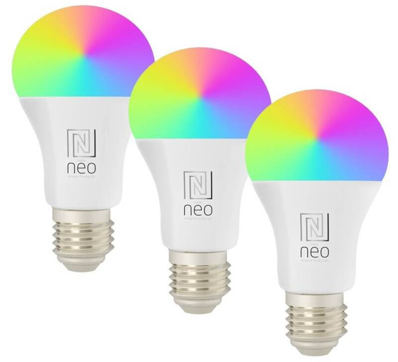 Inteligentná žiarovka IMMAX NEO LITE SMART LED E27 9W RGB+CCT farebná a biela, stmievateľná, WiFi, 3ks