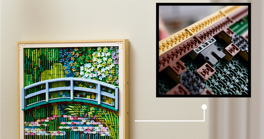 Stavebnica LEGO® Art 31220 Claude Monet – Most nad jezírkem s lekníny Limetkové, olivové aj zelené odtiene dopĺňajú lekná, vŕby a ikonický mostík v pôsobivej 3D podobe.