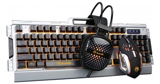 Klávesnica s myšou Marvo CM303 + headset, CZ/SK strieborná