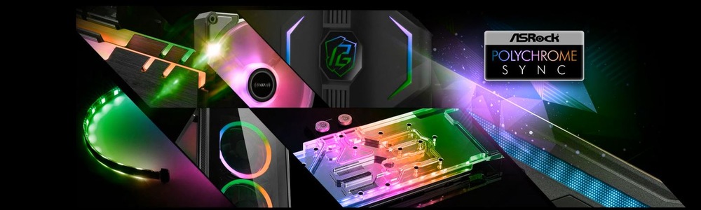 Základná doska ASRock A620AM PRO-A WIFI čierna Koláž komponentov ASRock Polychrome Sync RGB so živými svetelnými efektmi na kábloch, ventilátoroch a základnej doske, ktoré vytvárajú futuristickú technologickú atmosféru.