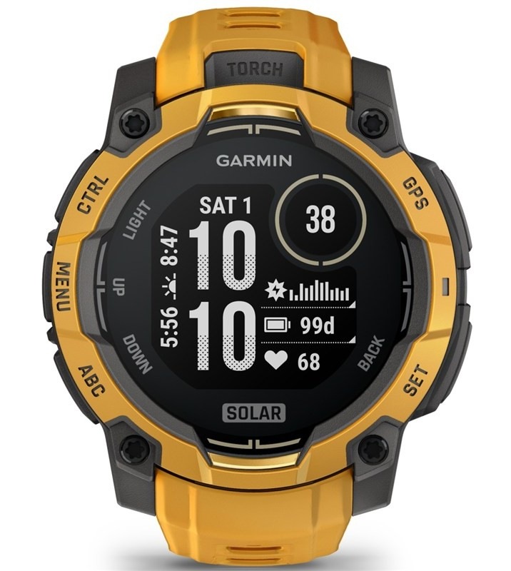 Chytré hodinky Garmin Instinct 3 - 45 mm Solar, oranžová / šedá farba.