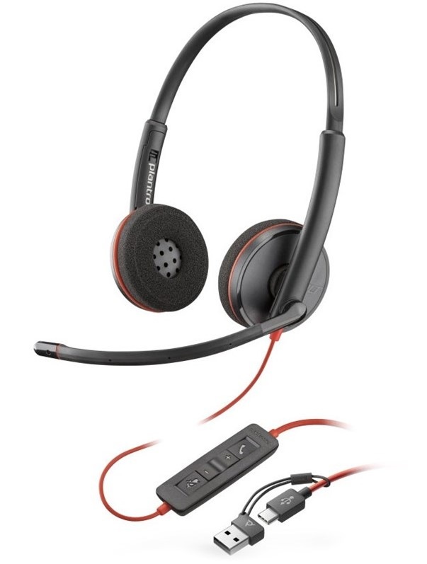 Headset HP Poly Blackwire 3220, USB-C/A adaptér, stereo čierny