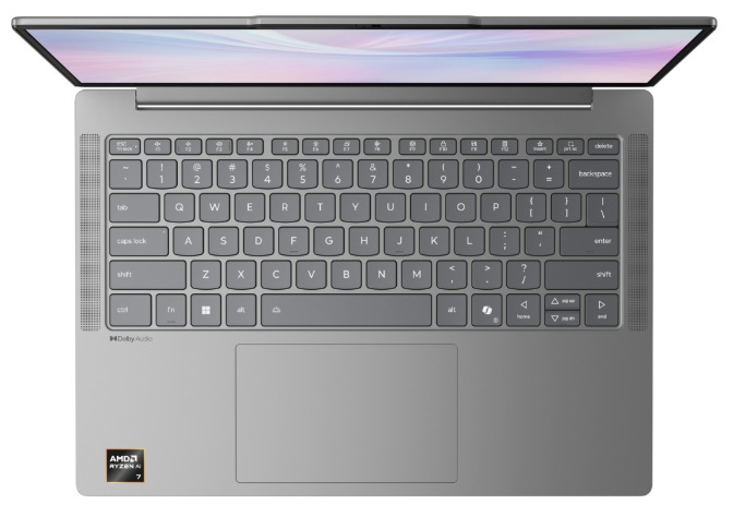Notebook Lenovo IdeaPad Slim 5 14AKP10 sivý Klávesnica bez numerickej časti, touchpad a bočné reproduktory notebooku Lenovo