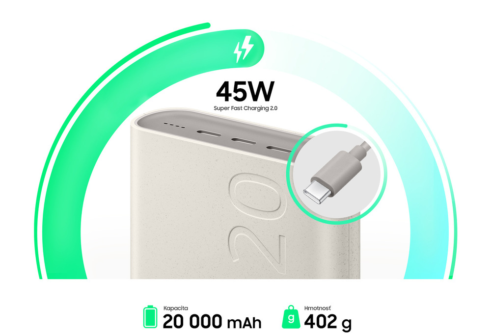 Powerbank Samsung 20 000mAh 45W béžový Samsung Powerbanka 20 000mAh 45W Beige