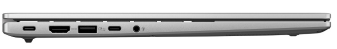 Notebook Asus Vivobook S14 strieborný USB-C, HDMI, USB-A a 3,5 mm konektor na boku notebooku ASUS Vivobook S14