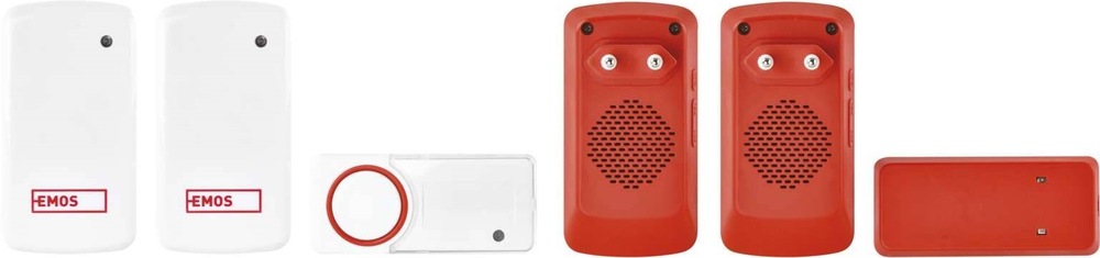 Zvonček bezdrôtový EMOS P5750.2R bezbatériový, 2 prijímače biely/červený EMOS P5750.2R