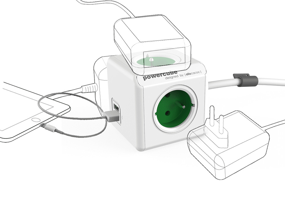Kábel predlžovací Powercube Extended USB, 4x zásuvka, 2x USB, 1,5m zelený Kábel predlžovací Powercube Extended USB, 4x zásuvka, 2x USB, 1,5m zelený