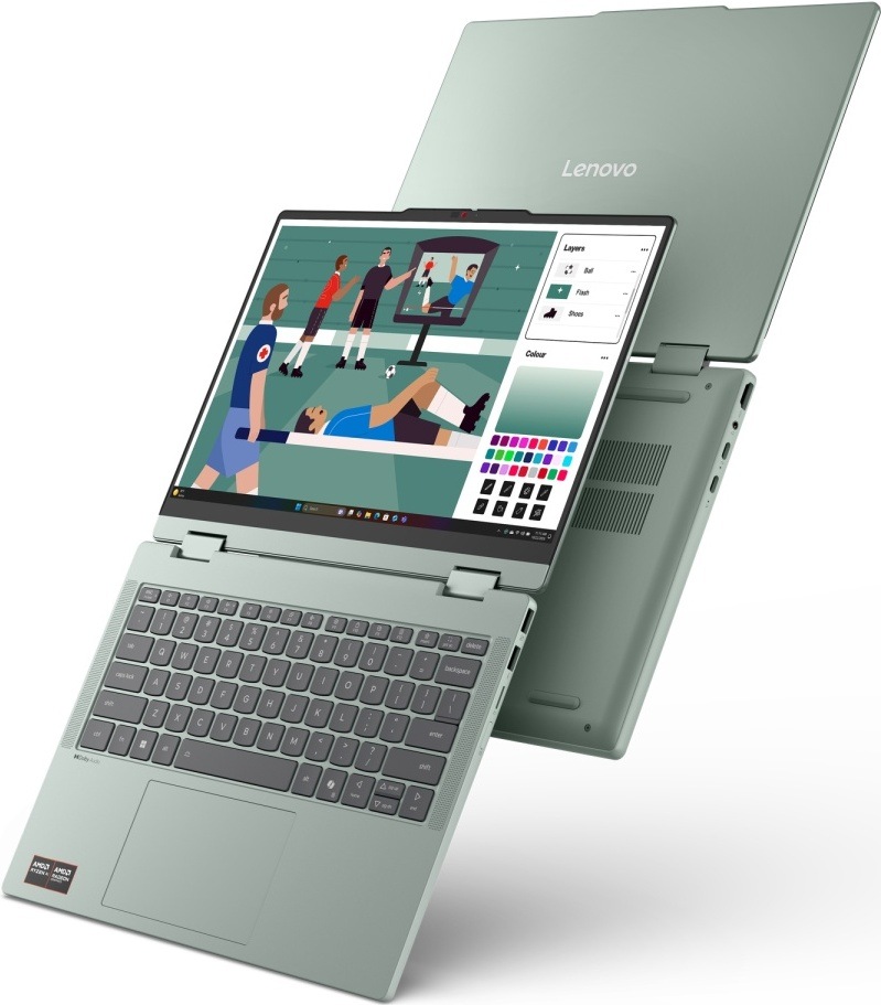 Notebook Lenovo IdeaPad 5 2-in-1 14AHP11 zelený Tenký notebook Lenovo IdeaPad 5 má konektory na pravom aj ľavom boku