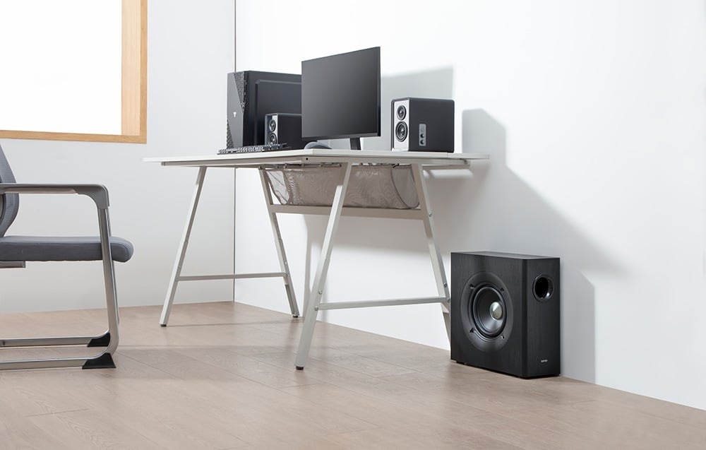 Subwoofer Edifier T5s hnedý Robustný dizajn z masívnych PDF dosiek zaistí mimoriadnu odolnosť