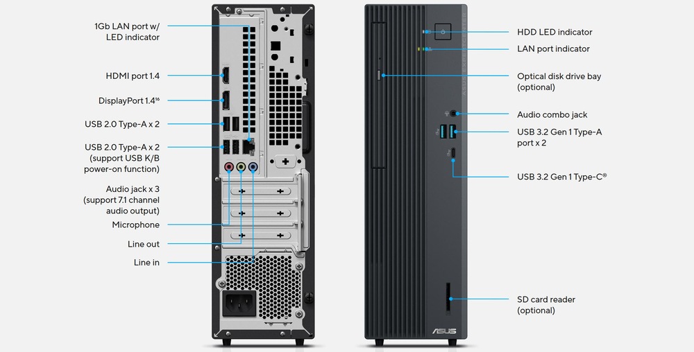 Stolný počítač Asus ExpertCenter P500 SFF čierny Bohatá konektorová výbava zaistí jednoduché pripojenie všetkých zariadení aj periférií