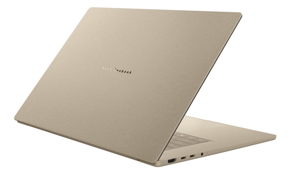 Notebook Asus Zenbook A16 béžový Pootvorený notebook ASUS Zenbook A16 zozadu