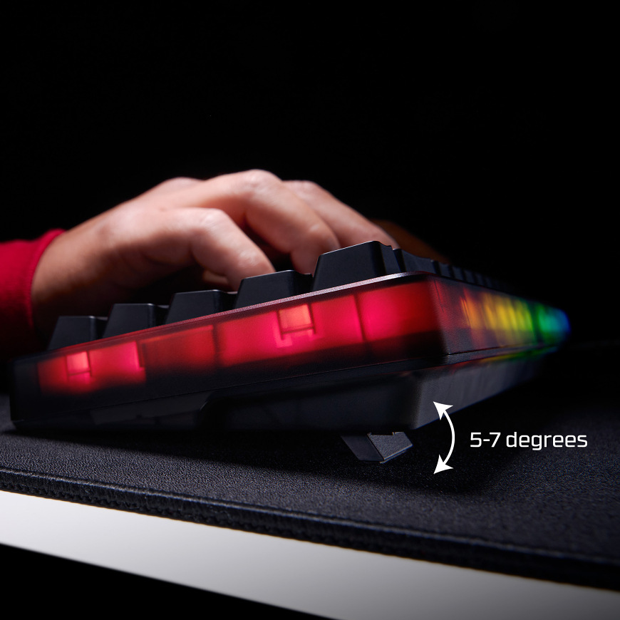 Klávesnica HyperX Origins 2 65 čierna Klávesnica HyperX Origins 2 65 – nastaviteľný sklon pomocou výklopných nožičiek