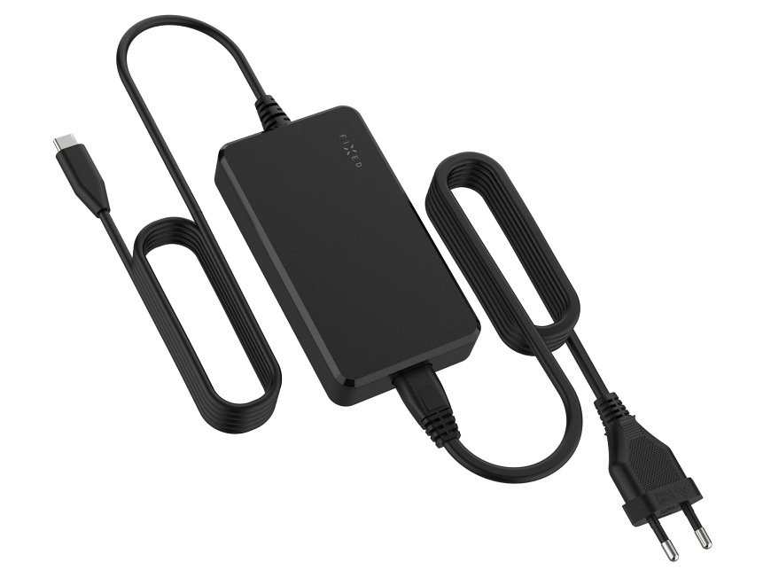 Sieťový adaptér FIXED GaN USB-C, PD 3.0, 65 W + 4x adaptér čierny Kompletný napájací adaptér FIXED GaN USB-C 65 W s dlhými prívodnými káblami