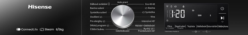 Práčka so sušičkou Hisense WD3S8043BW3, biela, český panel
