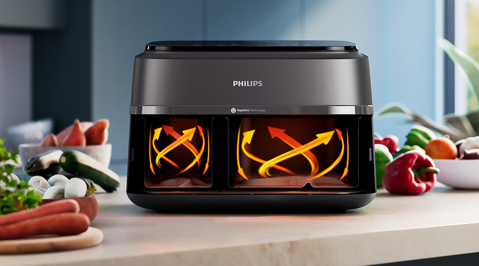 Fritéza teplovzdušná Philips Airfryer Dual Basket 9 l, NA352/00 čierna