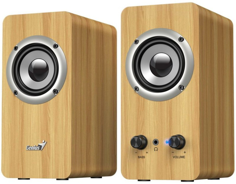 Reproduktory Genius SP-HF400 Light Wood s drevenou konštrukciou, výkon 10 W RMS, béžové