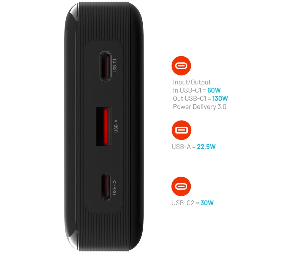 Powerbank FIXED Zen 20 Pro, 20 000 mAh, 130W, LCD displej čierny